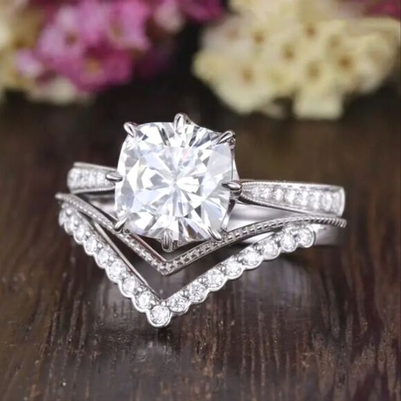 Elegant diamond bridal ring set sz 6